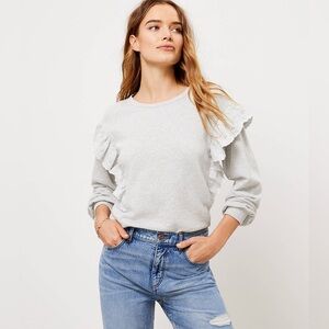 LOFT Embroidered Ruffle Sleeve Sweatshirt NWT